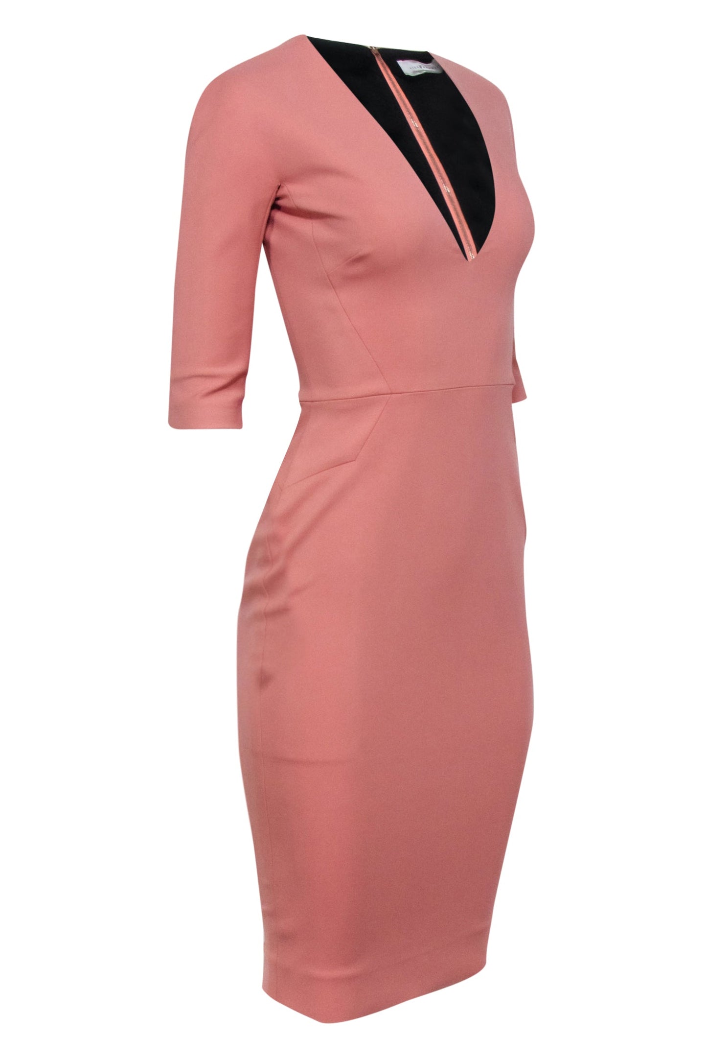 Victoria Beckham - Pink Cropped Sleeve V-neckline Dress Sz 4